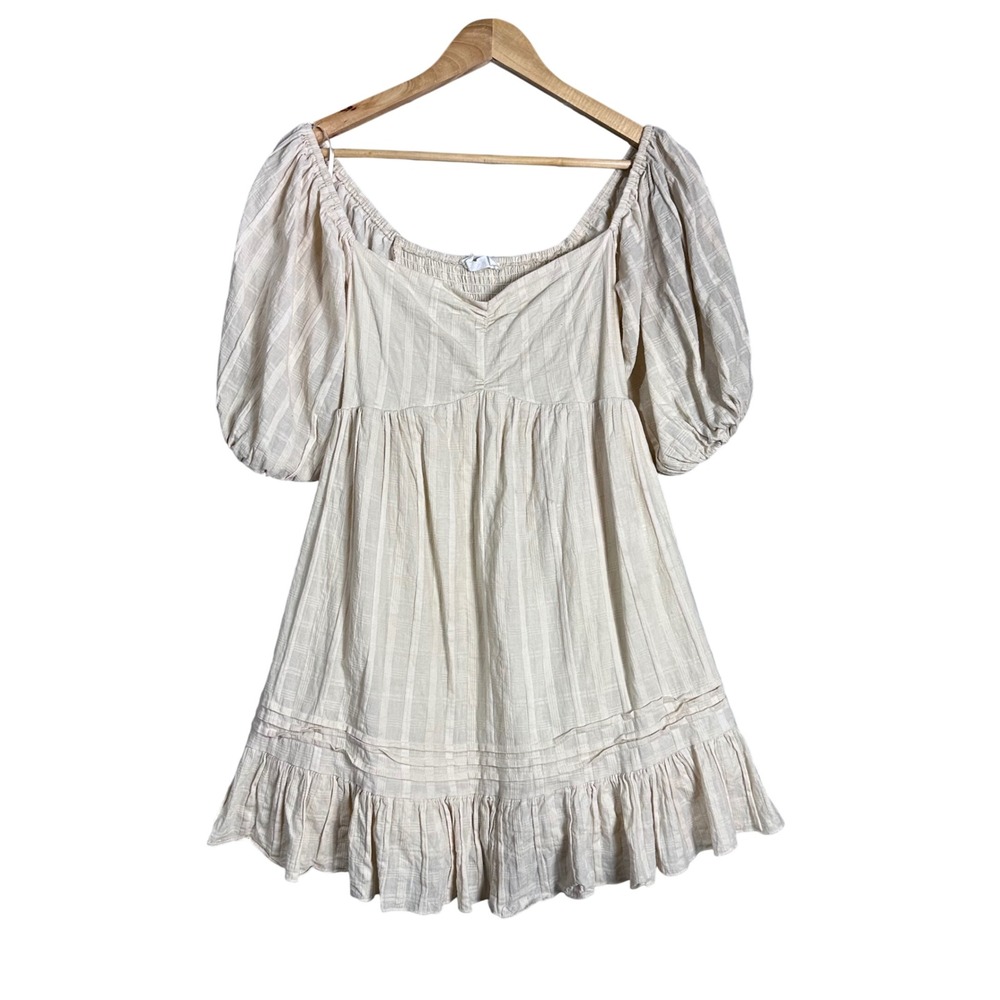 Rumours Cream Babydoll Mini Dress Puff Sleeve Smocked Cottagecore Boho cottage